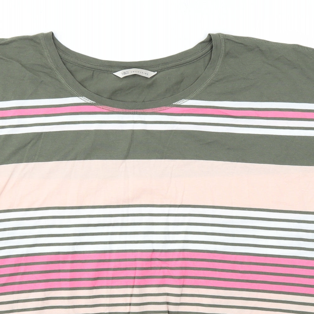 M&S Womens Multicoloured Striped  Basic T-Shirt Size 16