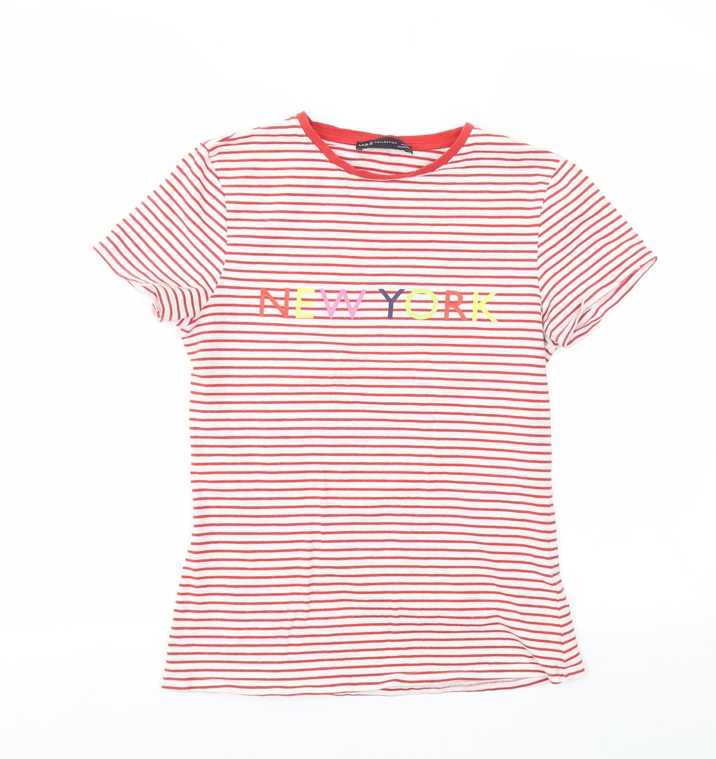 M&S Womens Red Striped  Basic T-Shirt Size 10