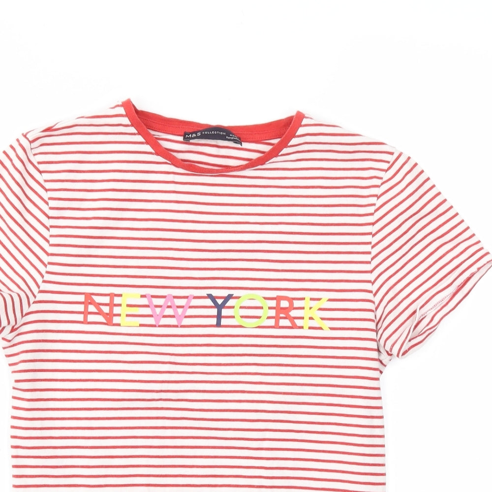 M&S Womens Red Striped  Basic T-Shirt Size 10