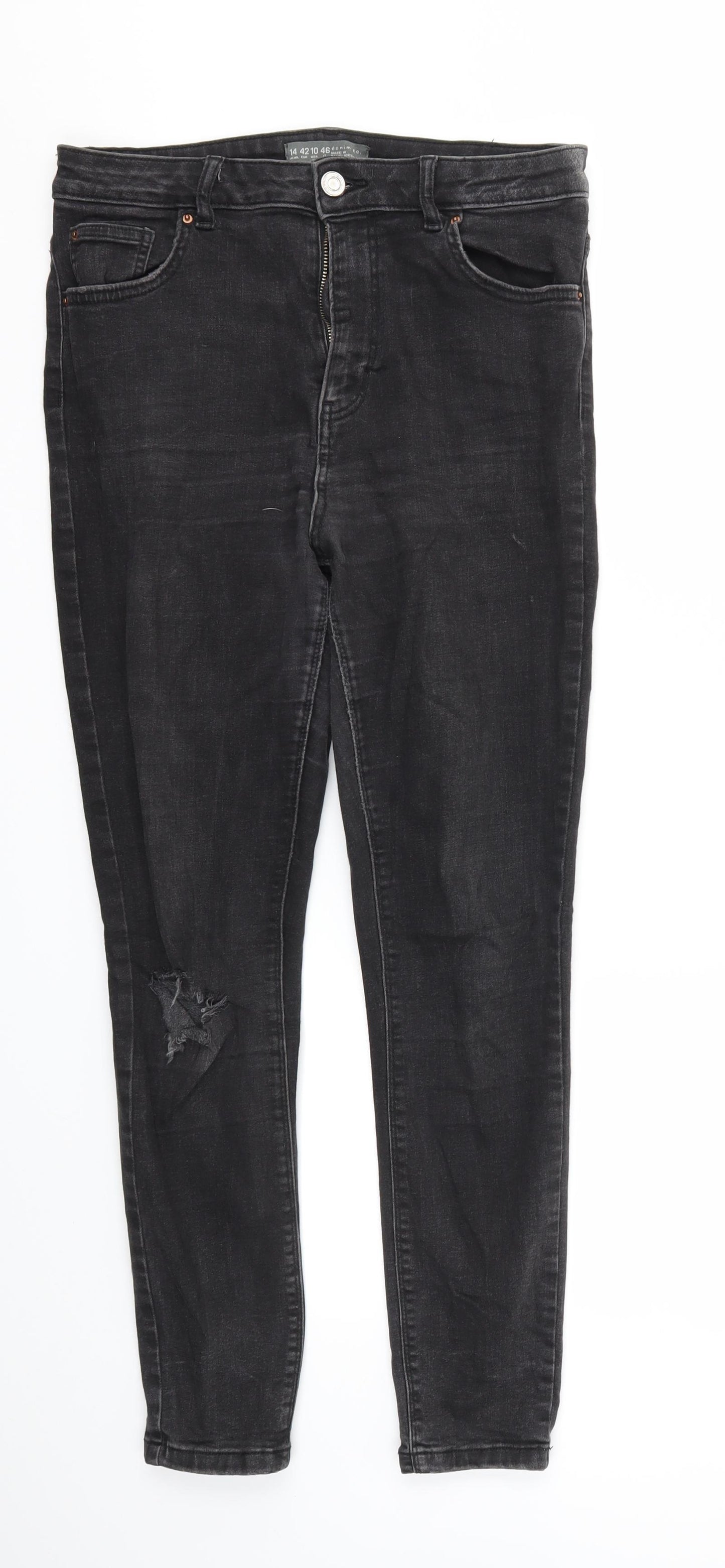 DENIM &CO Womens Black Houndstooth  Skinny Jeans Size 14 L26 in