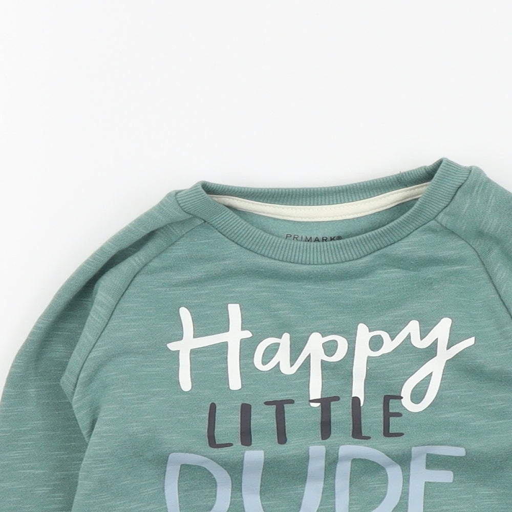 Primark Boys Green Colourblock  Pullover Jumper Size 12-18 Months