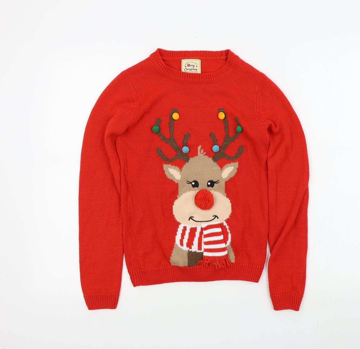 Merry Christmas Boys Red Colourblock  Pullover Jumper Size 12 Years  - Christmas Jumper