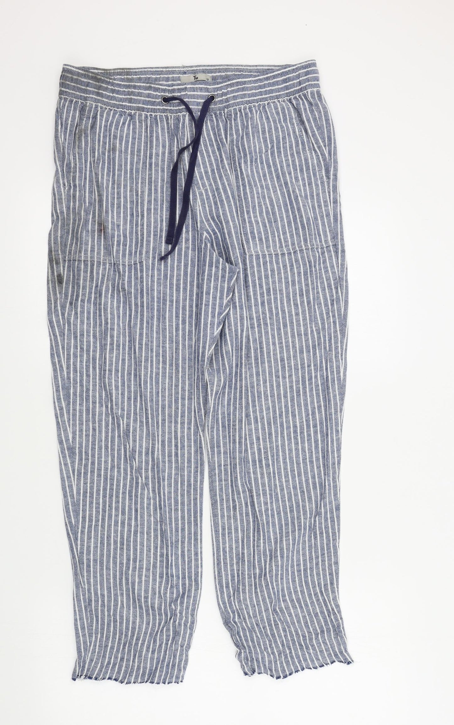 TU Womens Blue Striped  Trousers  Size 12 L26 in