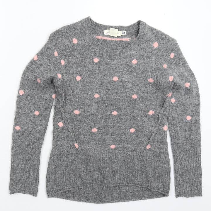 H&M Womens Grey Polka Dot Knit Pullover Jumper Size XS