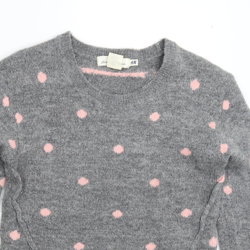 H&M Womens Grey Polka Dot Knit Pullover Jumper Size XS