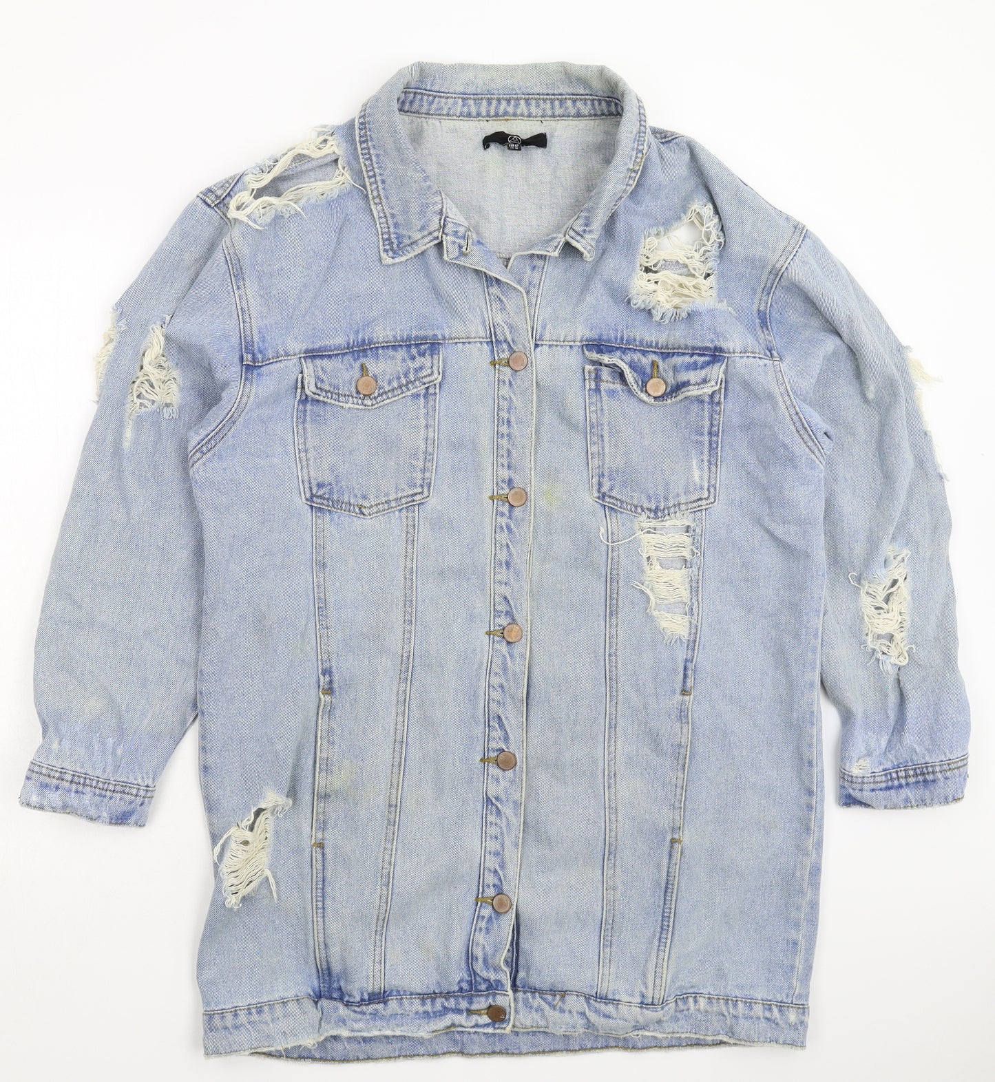 Missguided Womens Blue  Denim Jacket Coat Size 14  - Distressed Oversized