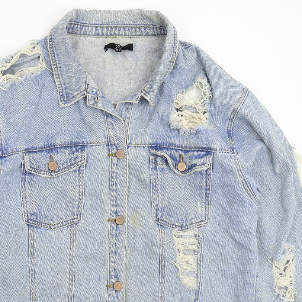 Missguided Womens Blue  Denim Jacket Coat Size 14  - Distressed Oversized