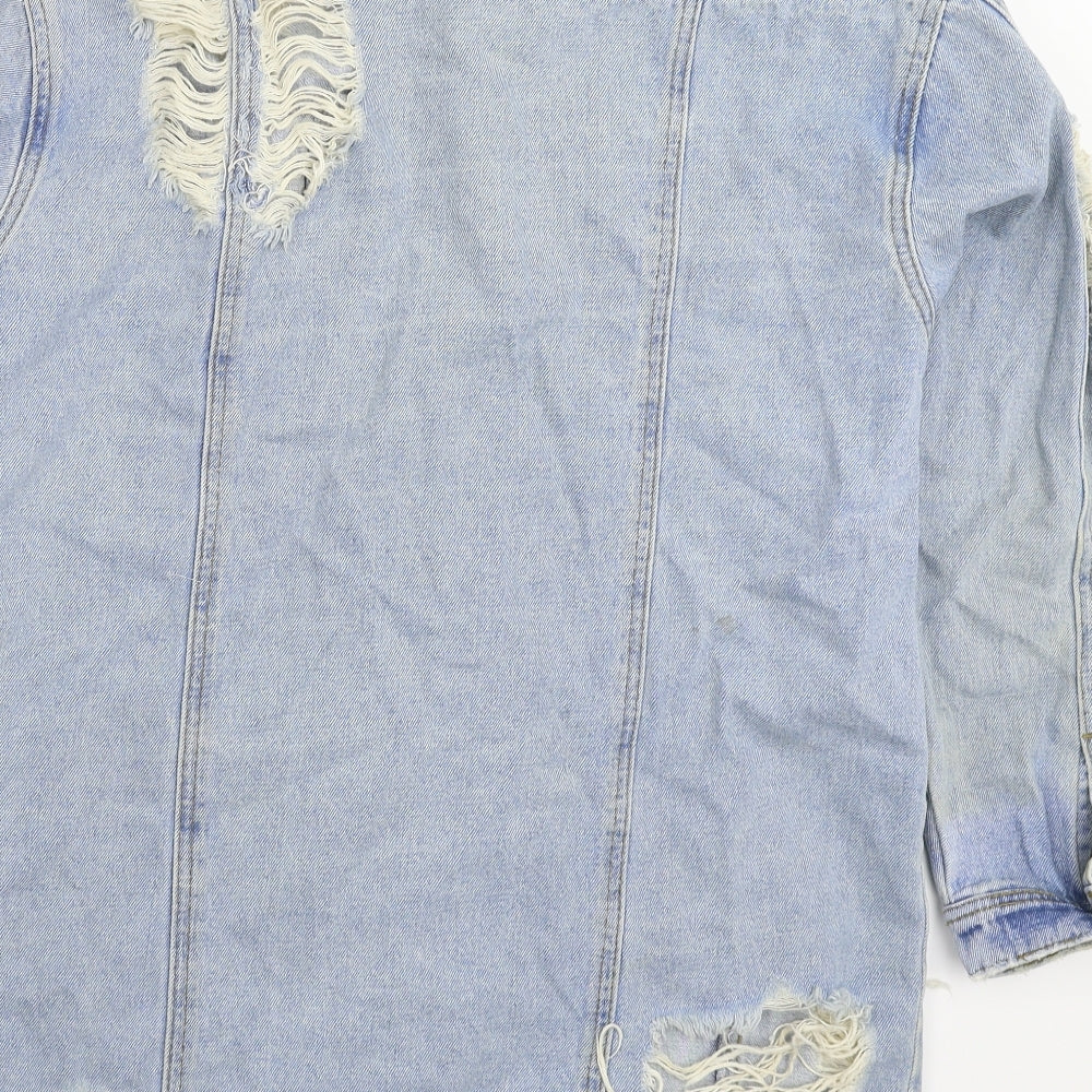 Missguided Womens Blue  Denim Jacket Coat Size 14  - Distressed Oversized