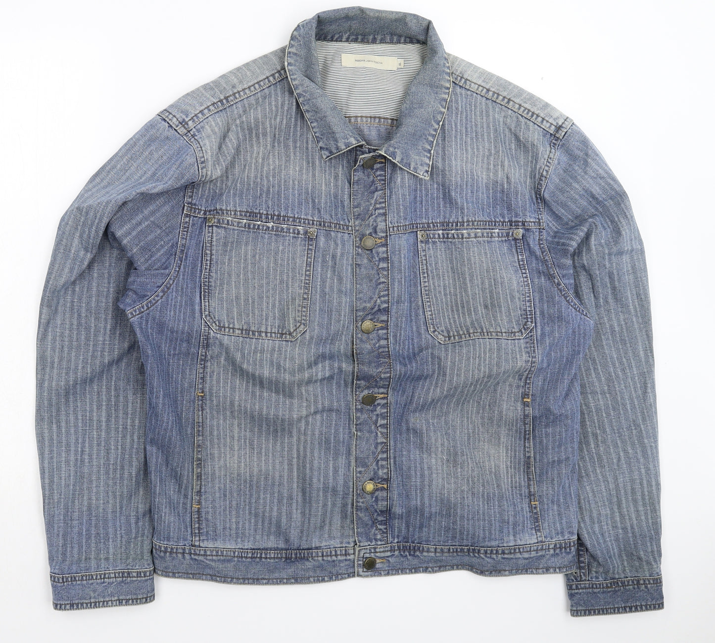 RJR.John Rocha Mens Blue Striped Denim Jacket  Size XL