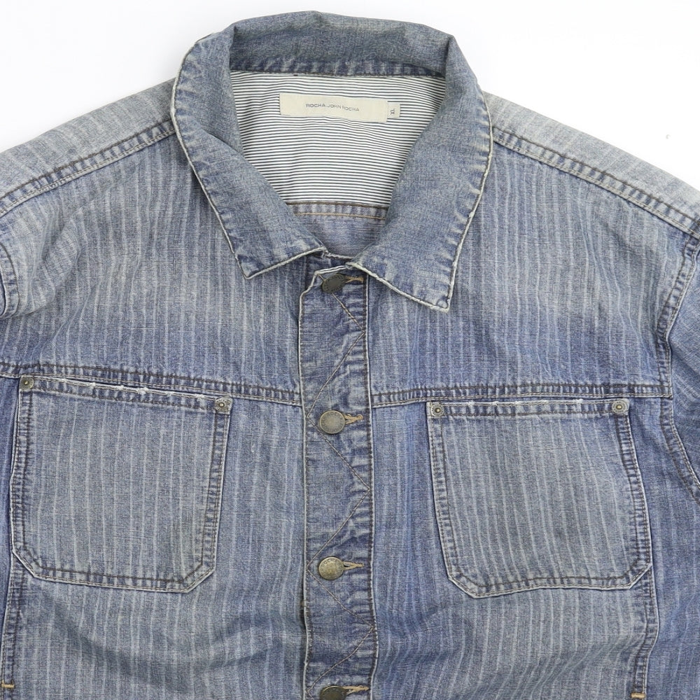 RJR.John Rocha Mens Blue Striped Denim Jacket  Size XL