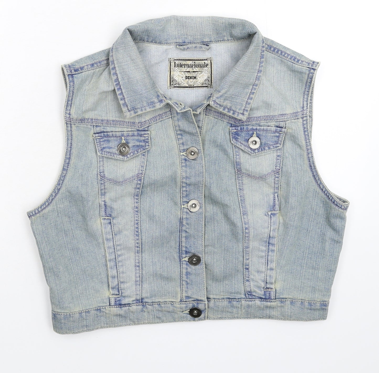 Internacionale Womens Blue  Denim Gilet Jacket Size 14