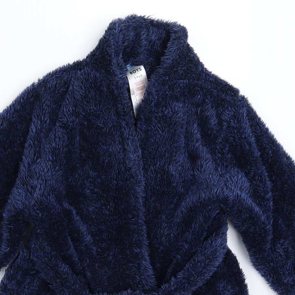 Peacocks Boys Blue Solid Fleece  Robe Size 3-4 Years