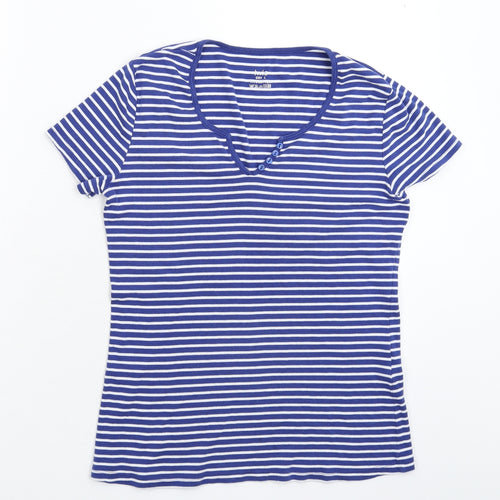 Iwie Womens Blue Striped  Basic T-Shirt Size L