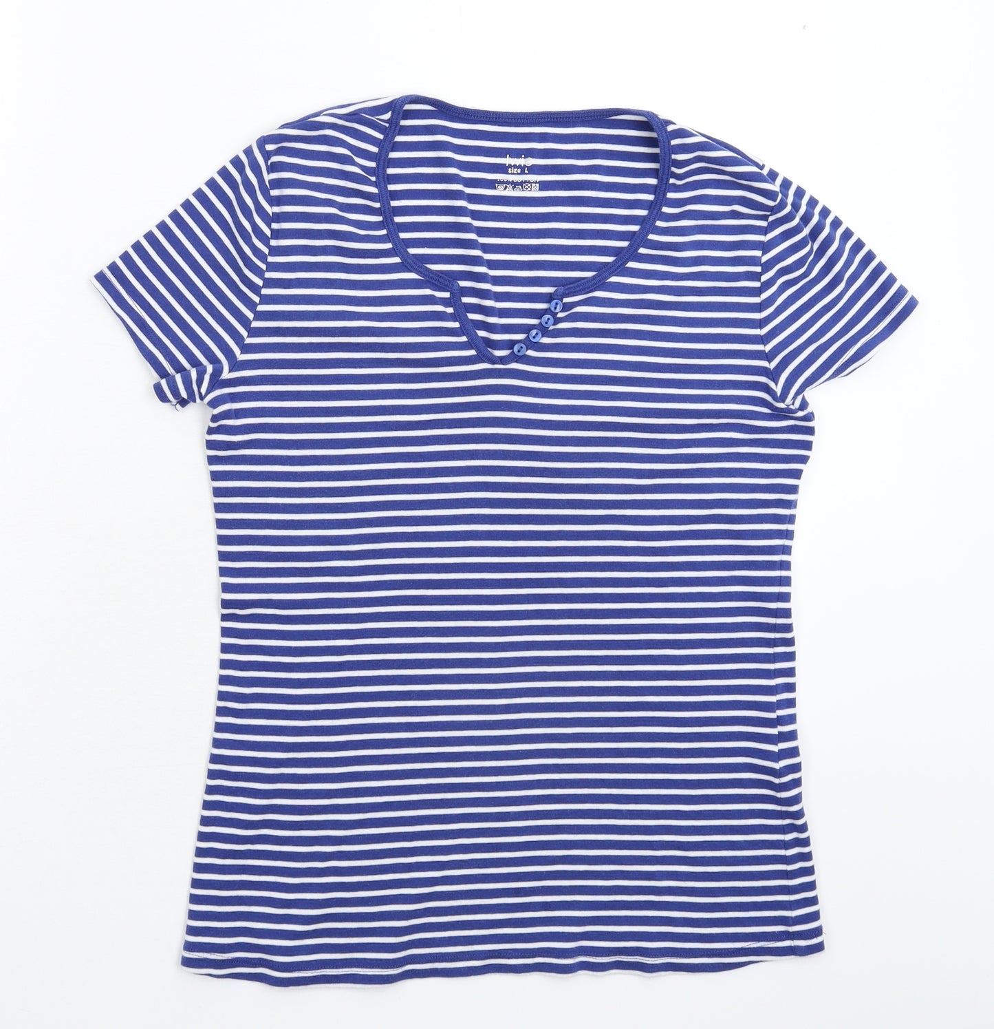 Iwie Womens Blue Striped  Basic T-Shirt Size L