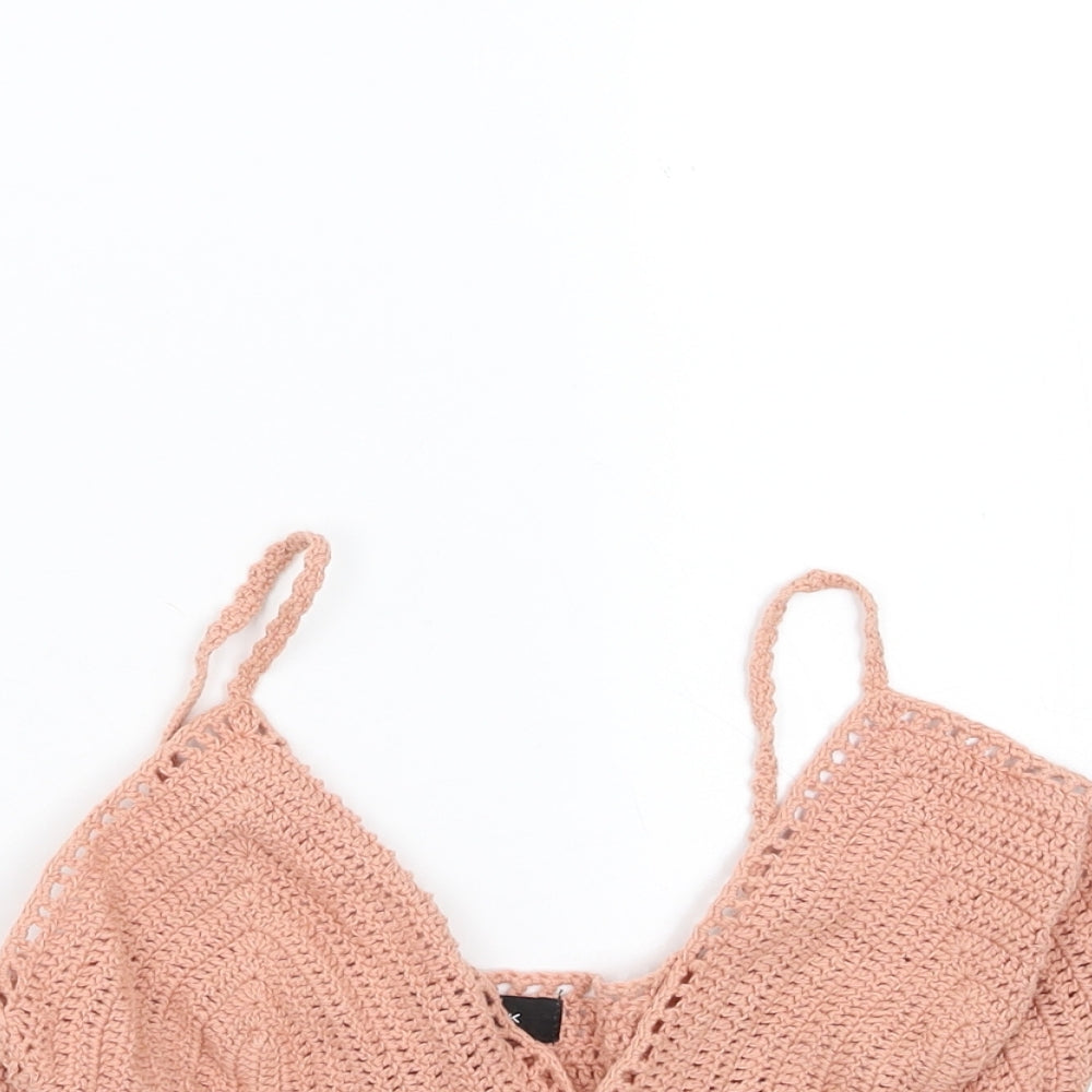 New Look Womens Pink  Knit Camisole T-Shirt Size S  - cropped