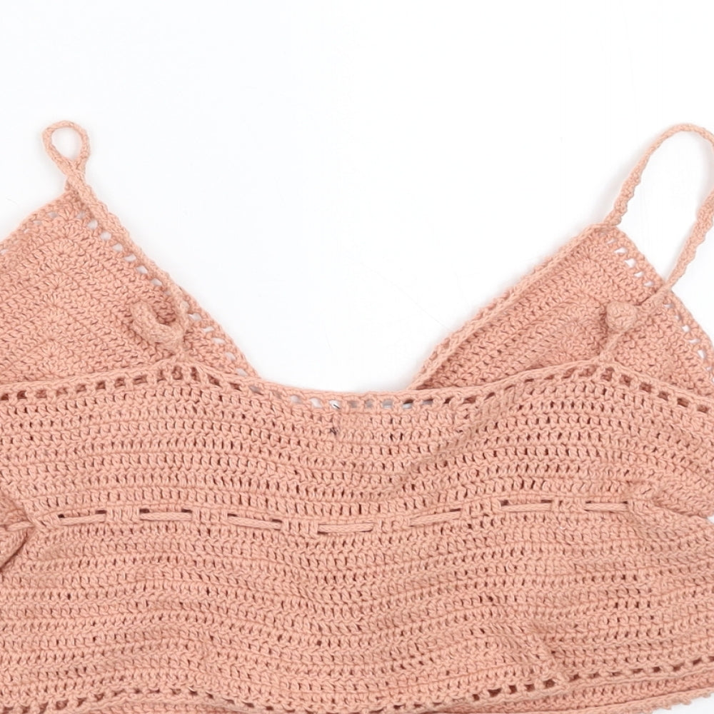 New Look Womens Pink  Knit Camisole T-Shirt Size S  - cropped