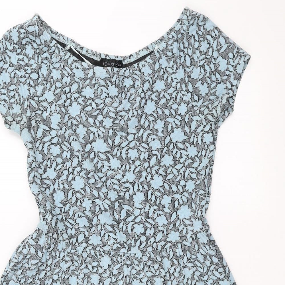 Topshop Womens Blue Floral  Fit & Flare  Size 12