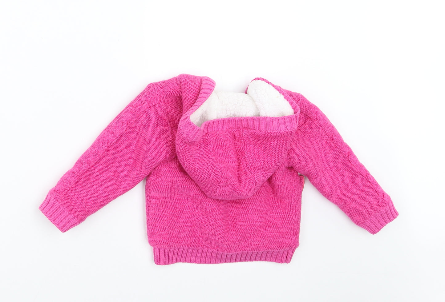 Nutmeg Girls Pink  Knit Cardigan Jumper Size 12-18 Months  - hooded fleece lined