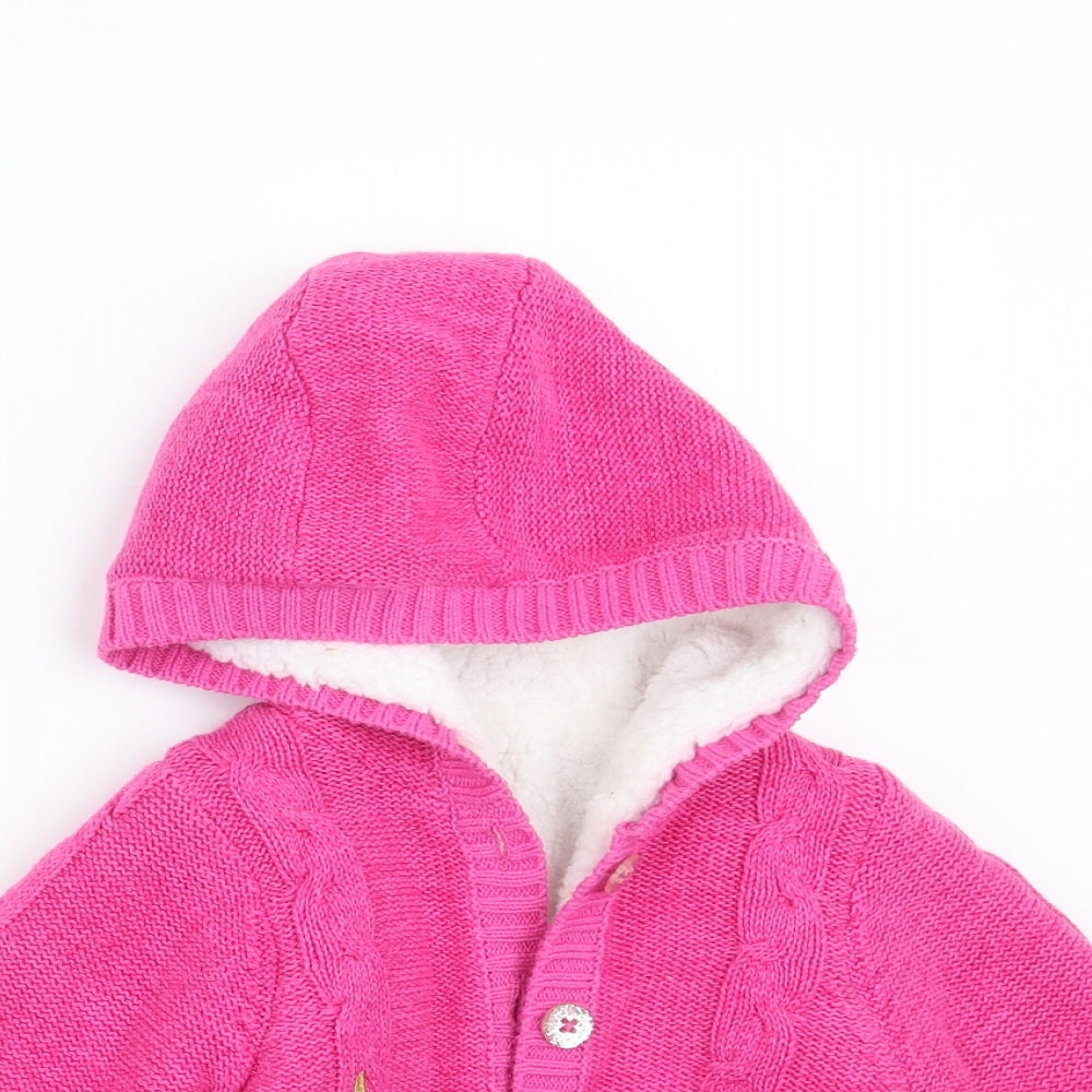 Nutmeg Girls Pink  Knit Cardigan Jumper Size 12-18 Months  - hooded fleece lined