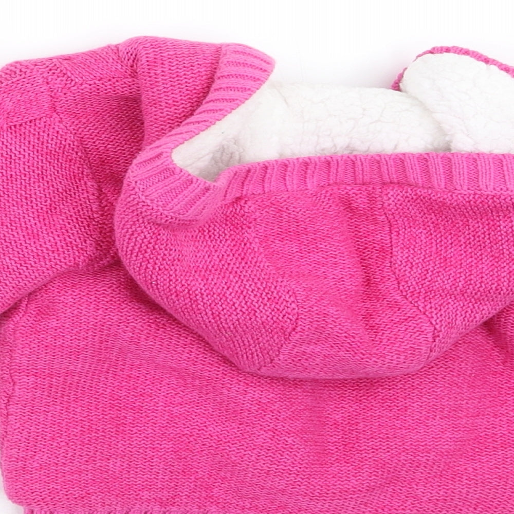 Nutmeg Girls Pink  Knit Cardigan Jumper Size 12-18 Months  - hooded fleece lined