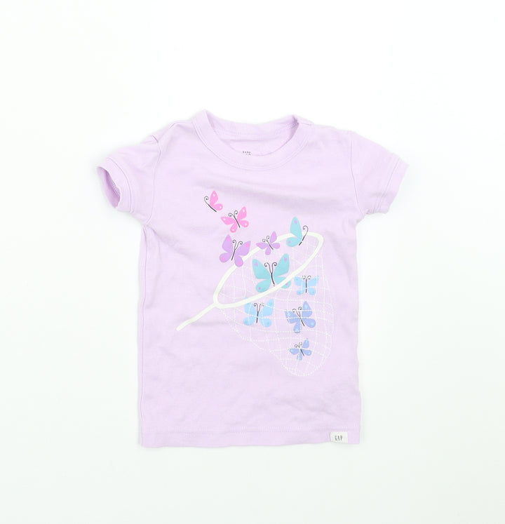 Gap Girls Purple   Basic T-Shirt Size 2 Years  - butterflies