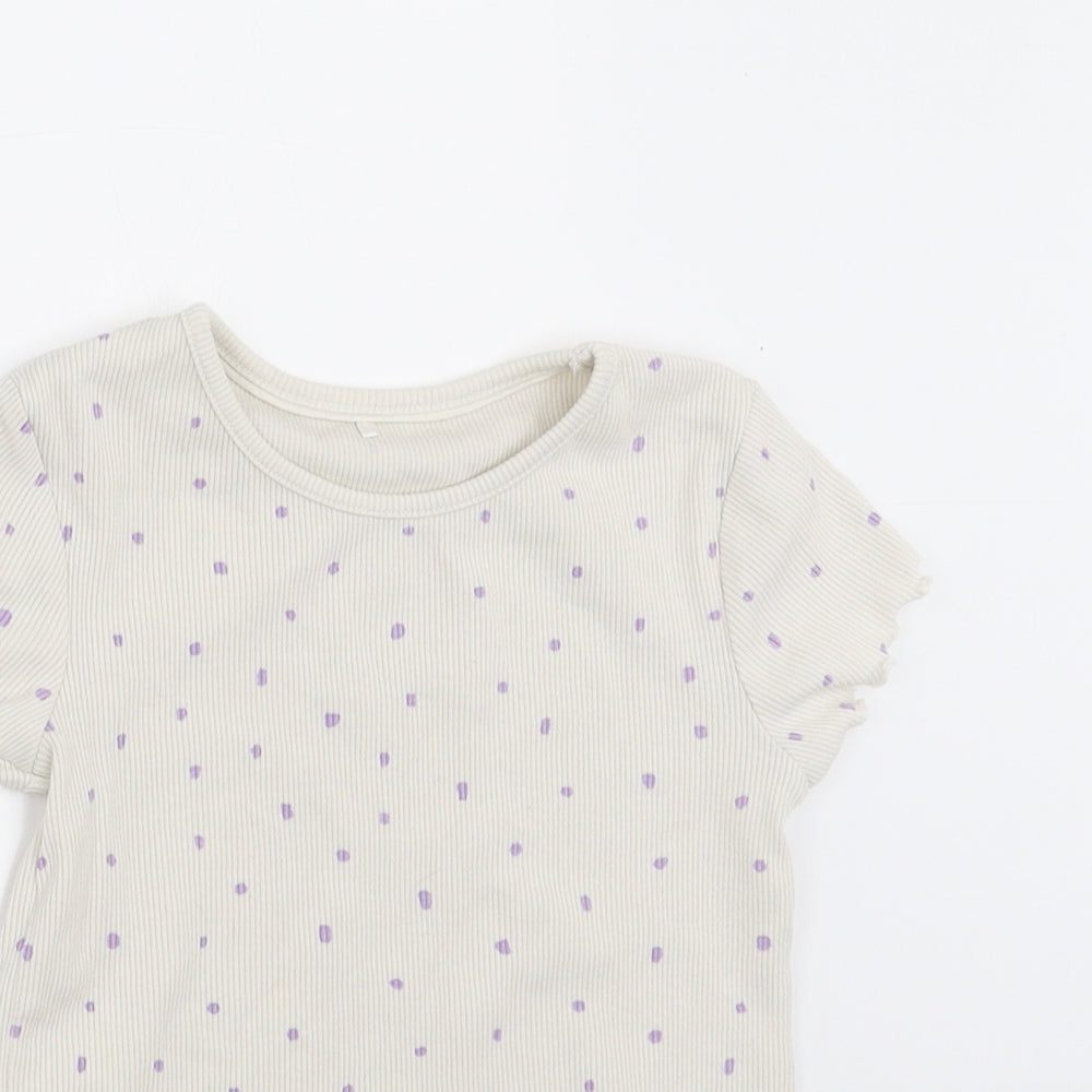 George Girls Ivory Polka Dot  Basic T-Shirt Size 4-5 Years