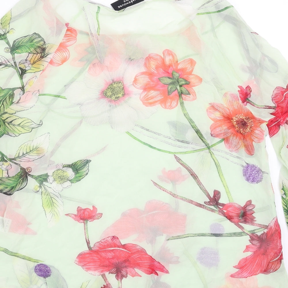 Warehouse Womens Green Floral  Basic Blouse Size 12