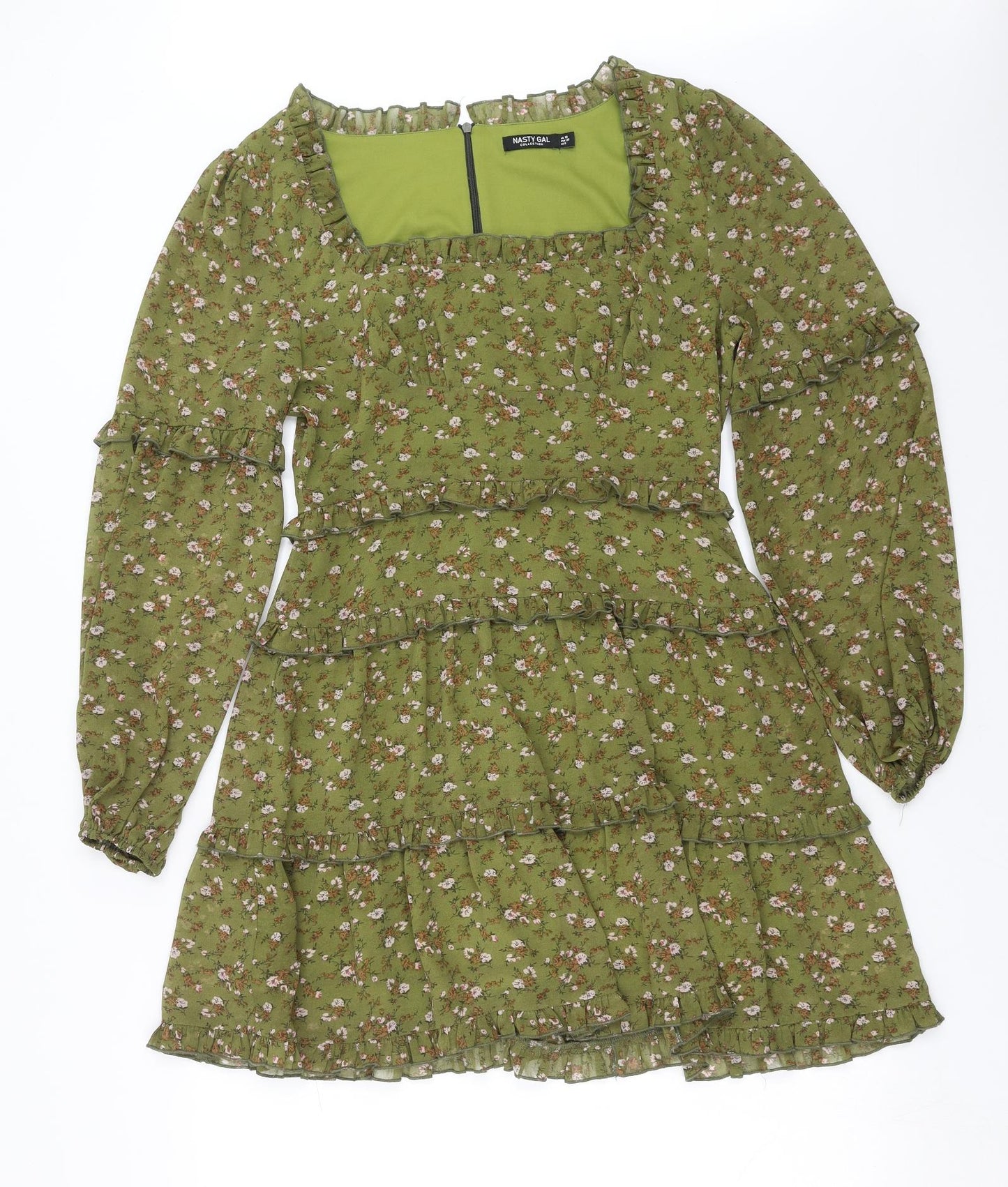 Nasty Gal Womens Green Floral  Shift  Size 10  - tiered skirt