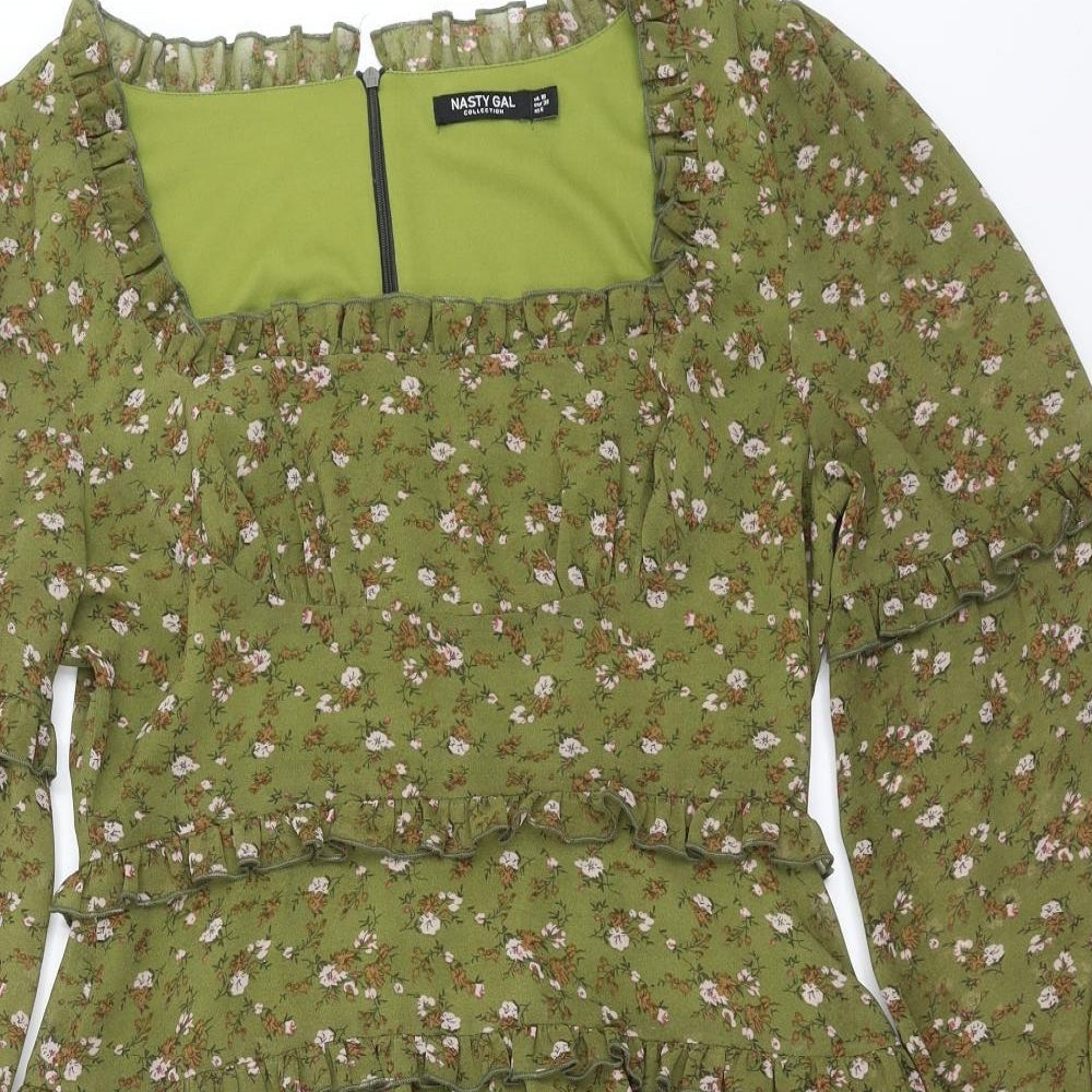 Nasty Gal Womens Green Floral  Shift  Size 10  - tiered skirt