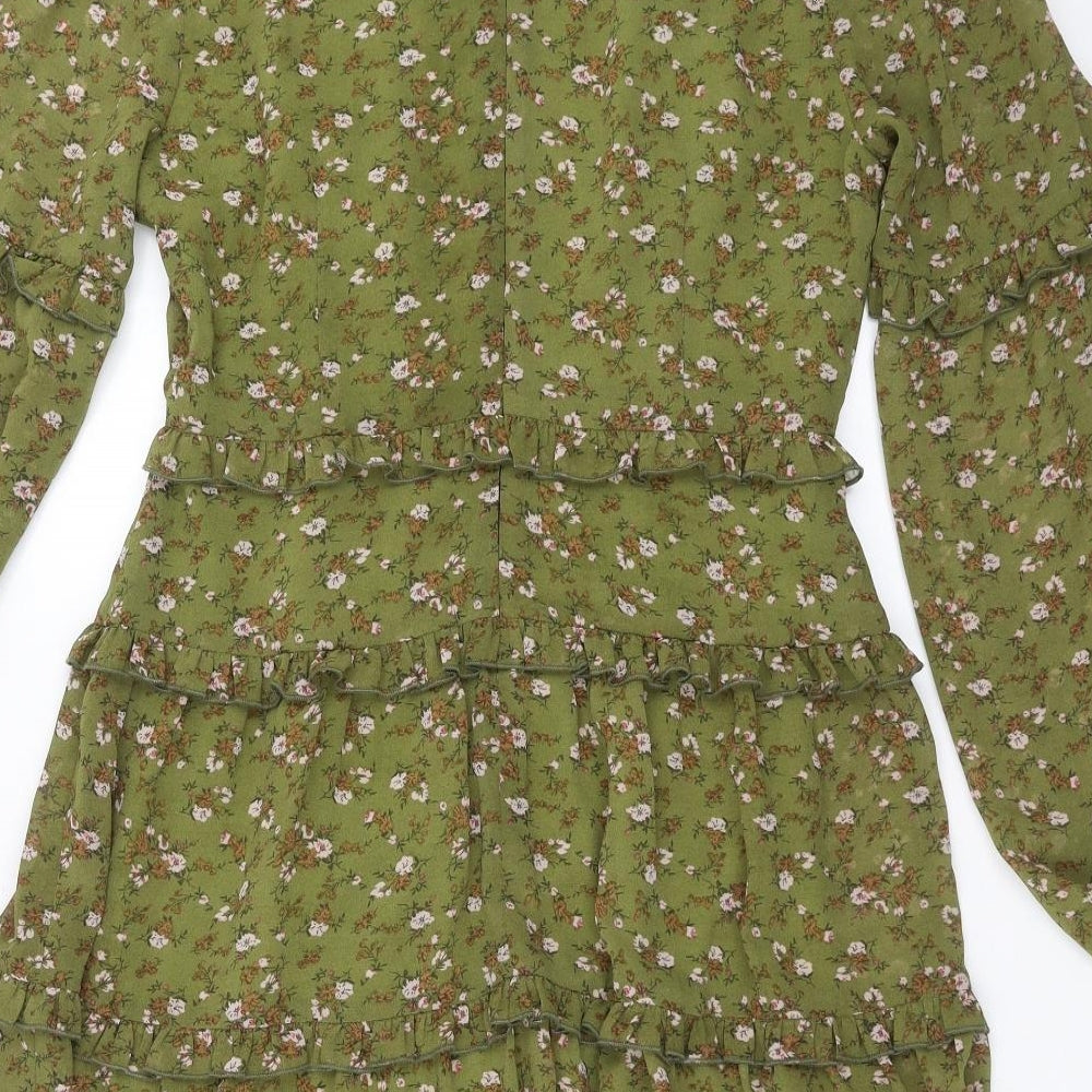 Nasty Gal Womens Green Floral  Shift  Size 10  - tiered skirt