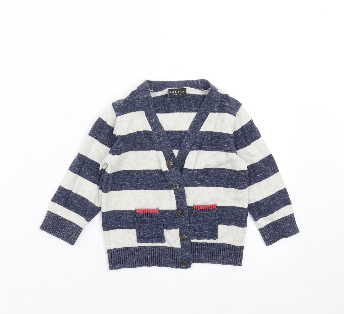 NEXT Boys Blue Striped Knit Cardigan Jumper Size 18-24 Months