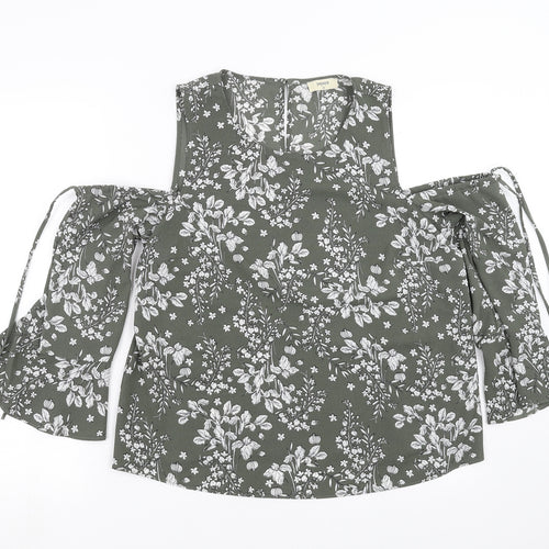 Papaya Womens Green Floral  Basic Blouse Size 12  - cold Shoulder