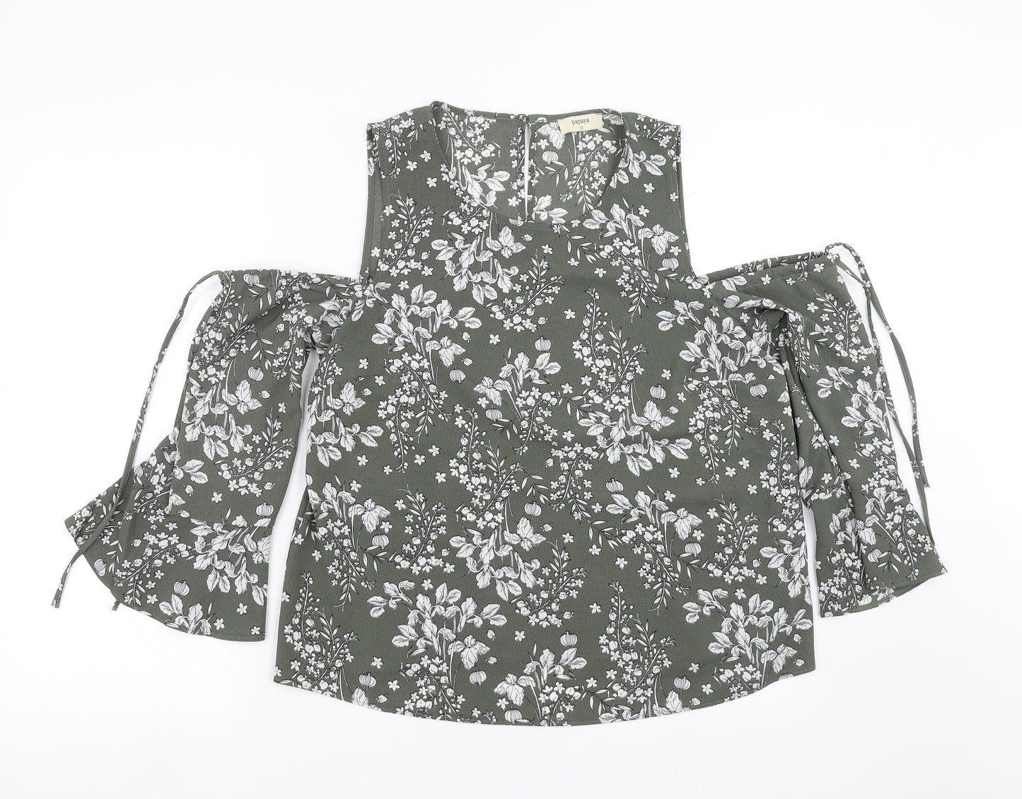 Papaya Womens Green Floral  Basic Blouse Size 12  - cold Shoulder