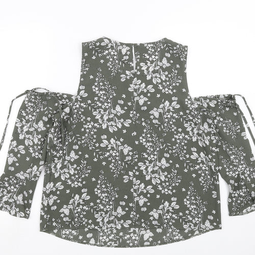 Papaya Womens Green Floral  Basic Blouse Size 12  - cold Shoulder