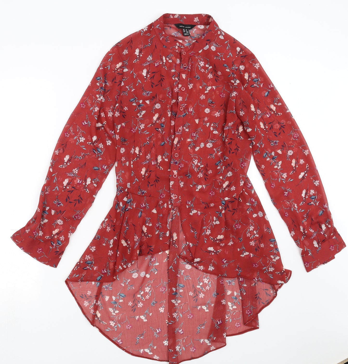 New Look Womens Red Floral  Basic Blouse Size 10  - sheer