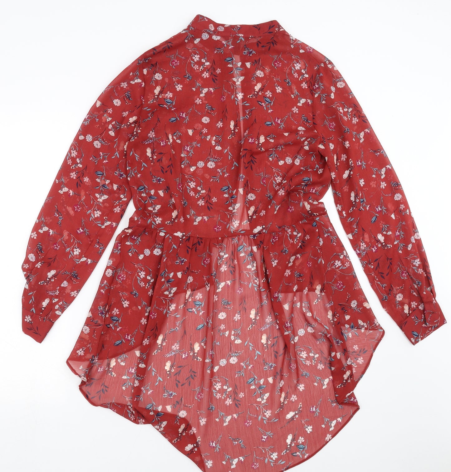 New Look Womens Red Floral  Basic Blouse Size 10  - sheer