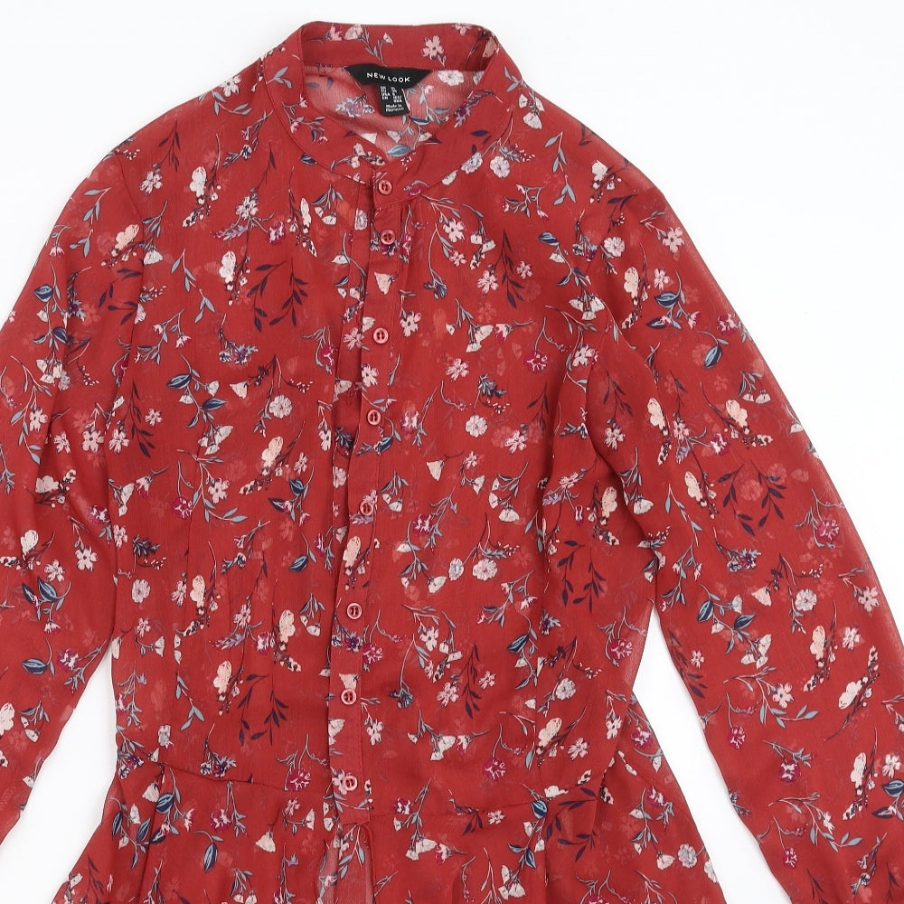 New Look Womens Red Floral  Basic Blouse Size 10  - sheer