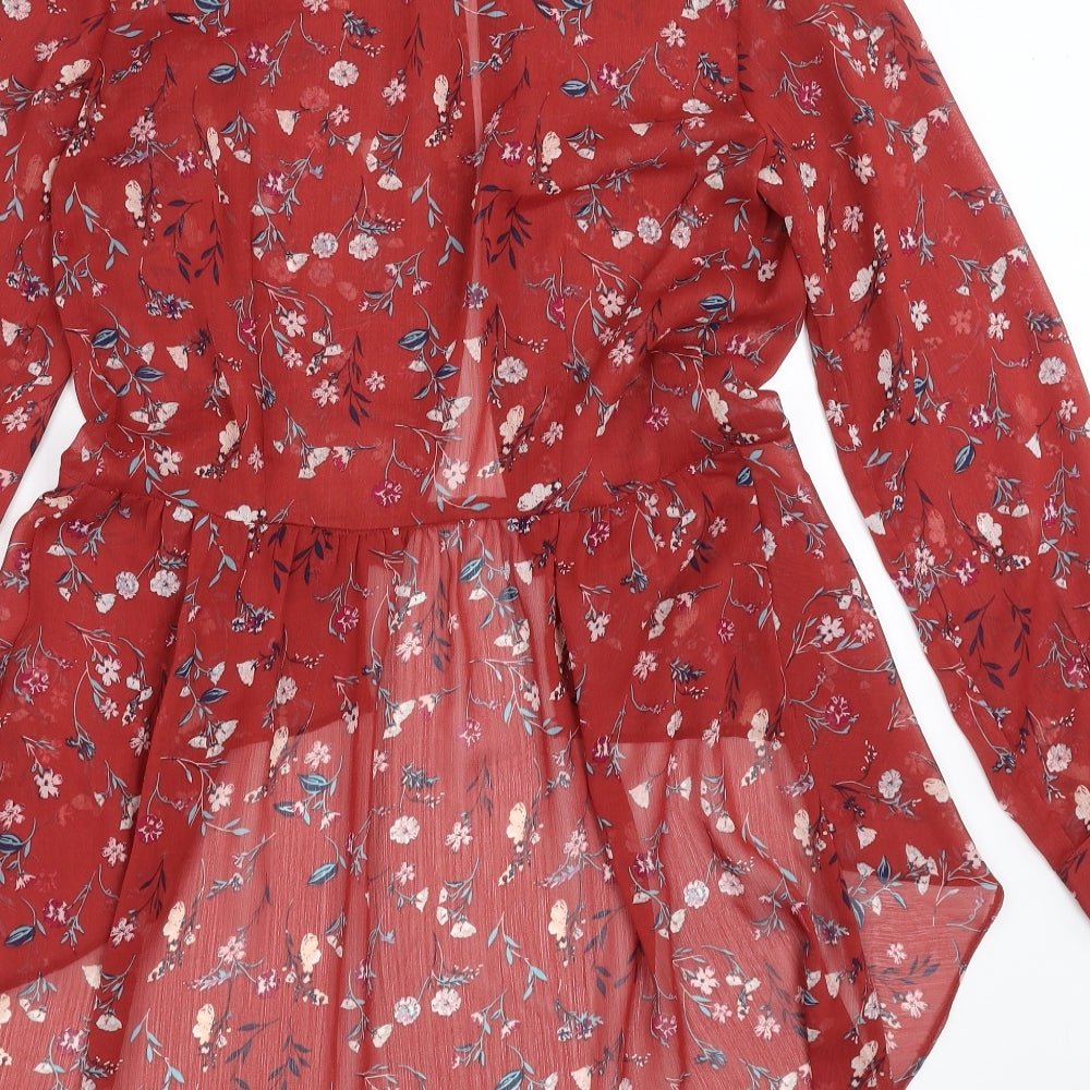 New Look Womens Red Floral  Basic Blouse Size 10  - sheer