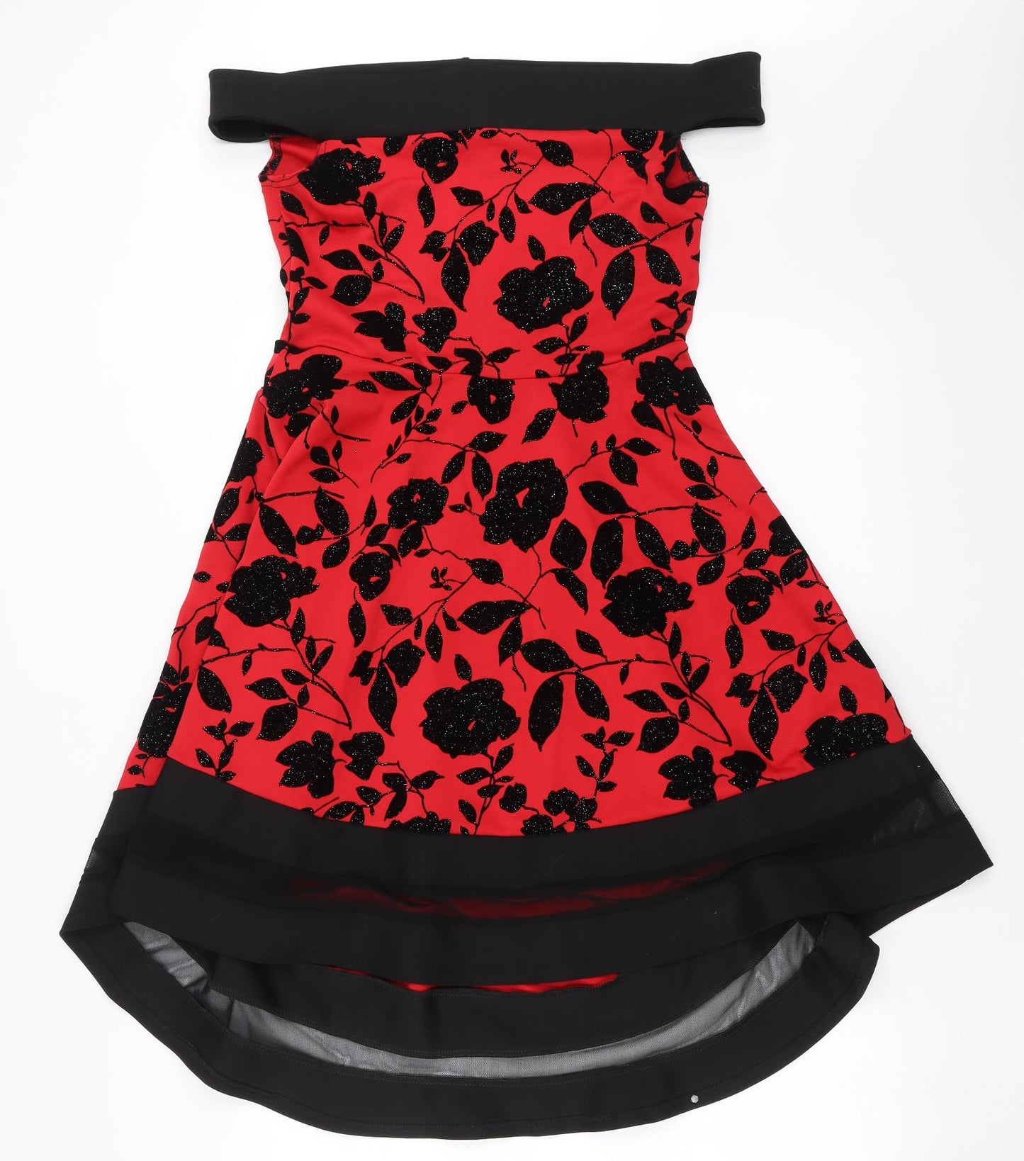 Quiz Womens Red Floral  A-Line  Size 12  - glittery