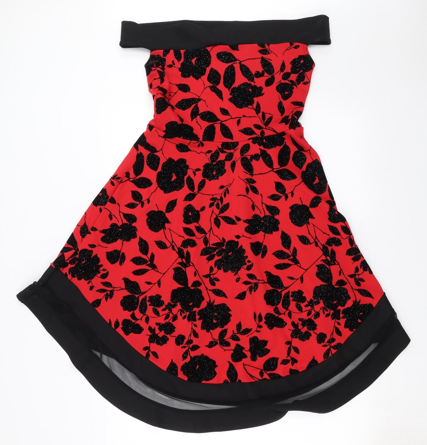 Quiz Womens Red Floral  A-Line  Size 12  - glittery