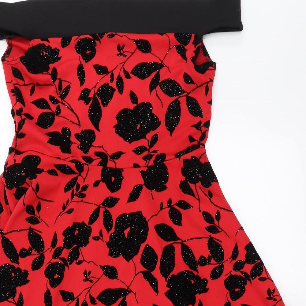 Quiz Womens Red Floral  A-Line  Size 12  - glittery