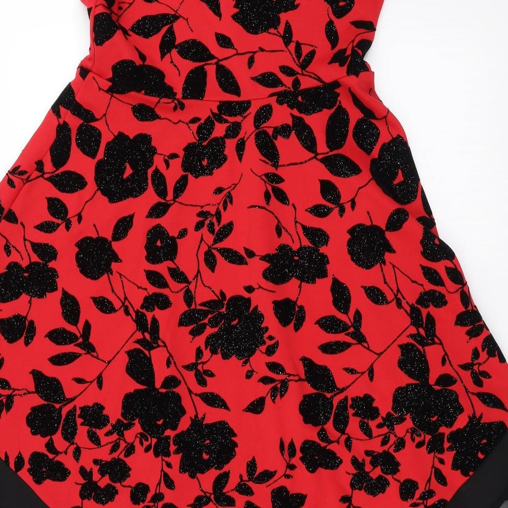 Quiz Womens Red Floral  A-Line  Size 12  - glittery