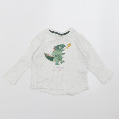 Zara Boys White   Basic T-Shirt Size 18-24 Months  - DInosaur