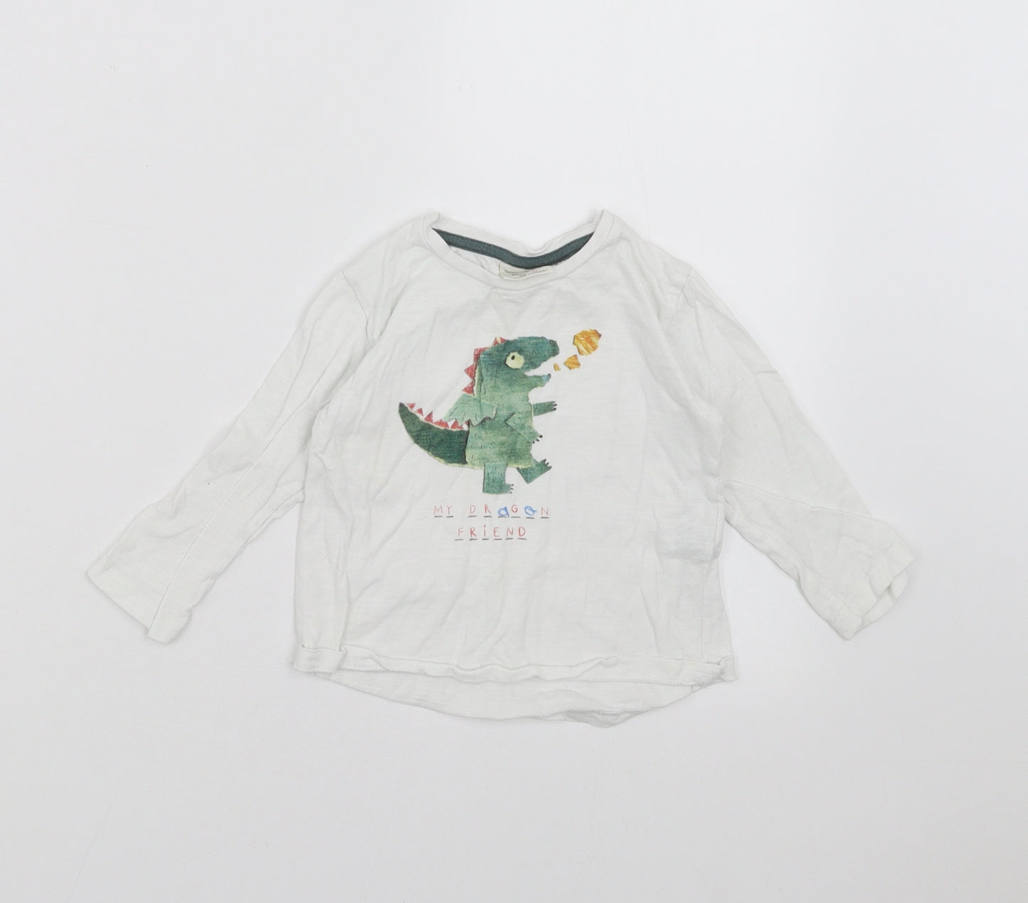 Zara Boys White   Basic T-Shirt Size 18-24 Months  - DInosaur