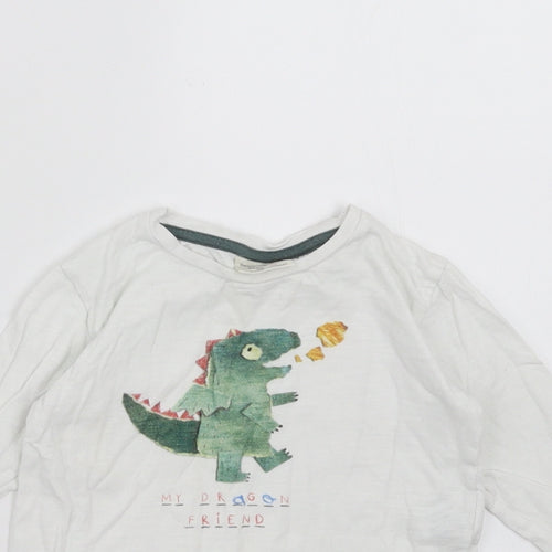 Zara Boys White   Basic T-Shirt Size 18-24 Months  - DInosaur