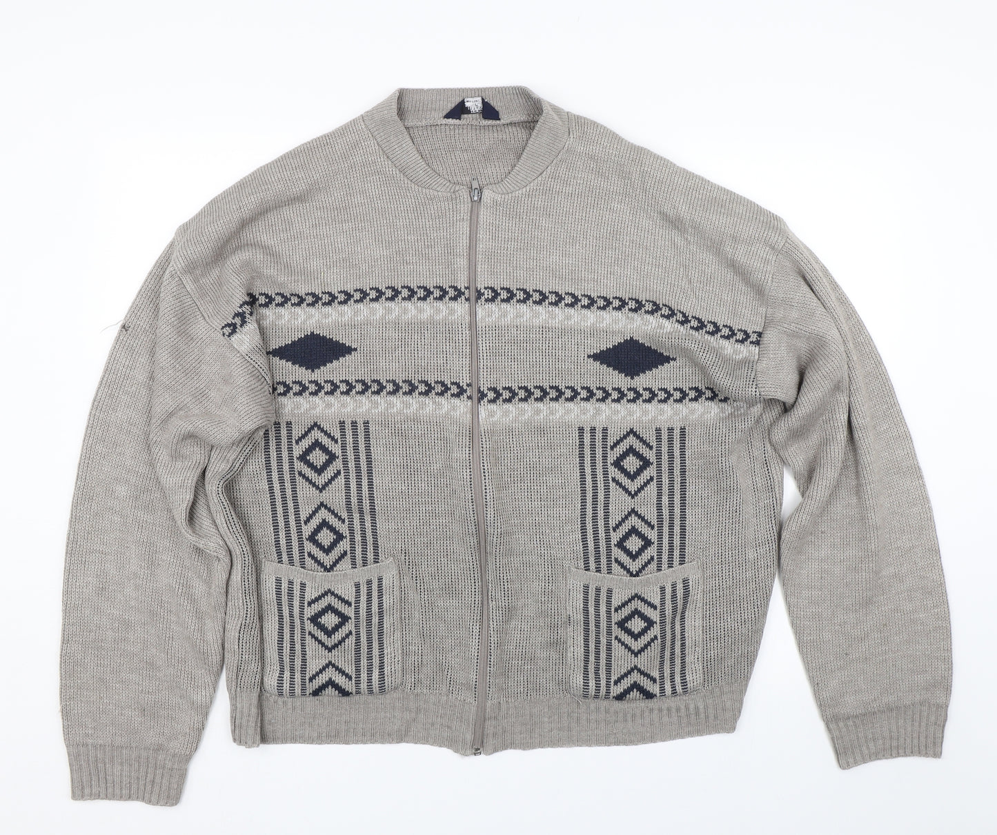 Premier man Mens Brown Argyle/Diamond  Full Zip Jumper Size XL