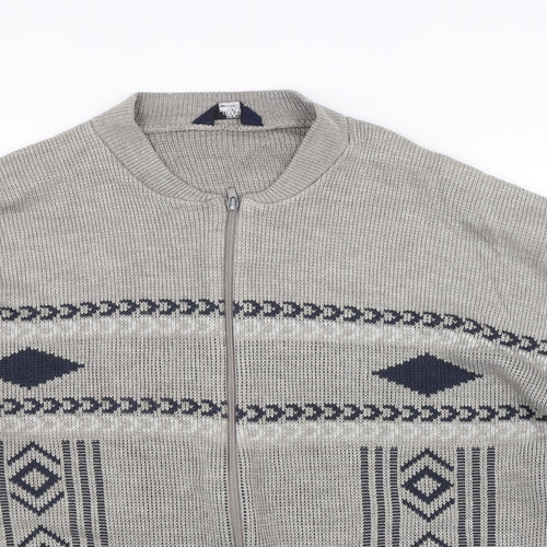 Premier man Mens Brown Argyle/Diamond  Full Zip Jumper Size XL