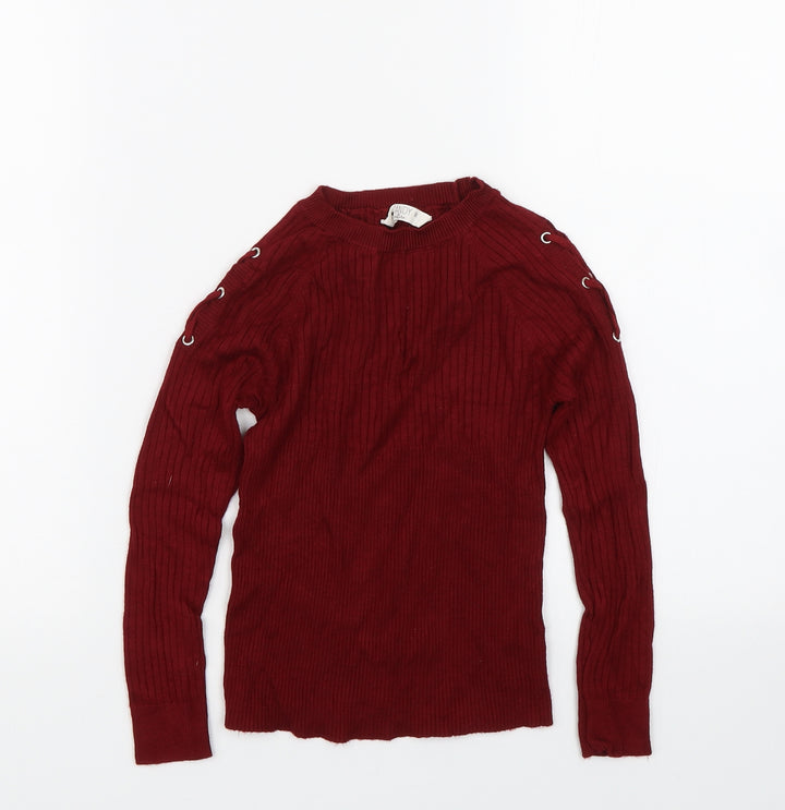 Matalan Girls Red Striped  Pullover Jumper Size 10 Years