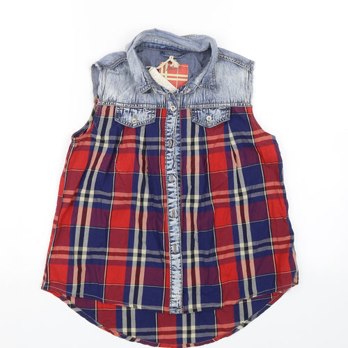Denim & co Womens Red Check  Basic Tank Size 6