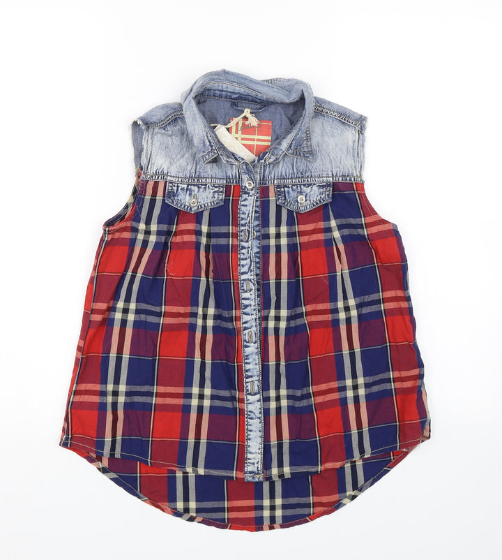 Denim & co Womens Red Check  Basic Tank Size 6